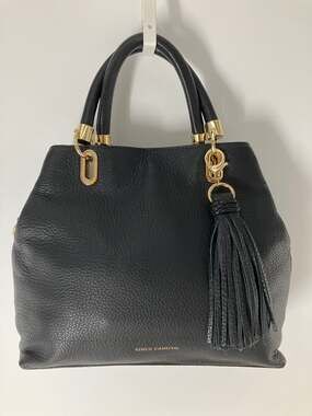 VINCE CAMUTO MEDIUM BLACK PEBBLED LEATHER TASSEL HANDBAG